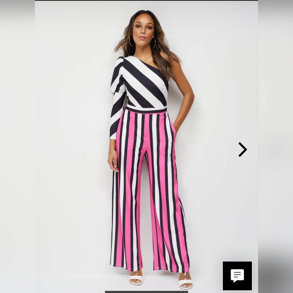 New york and company Striped One-Shoulder Jumpsuit - Magic Crepe®